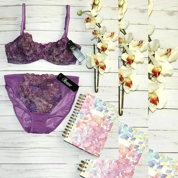 38C Paramour 115009 Ellie Demi Unlined Sheer Lace Underwire Bra Purple NWT - Picture 5 of 11